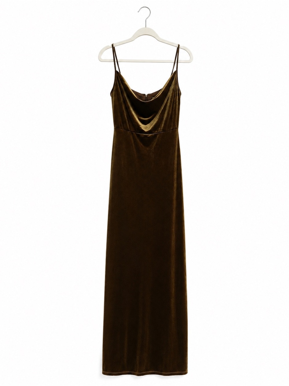 Taylor NWT Olive Green Velvet Cowl Neck Double Slit Maxi Dress Size 4 - Picture 2 of 10